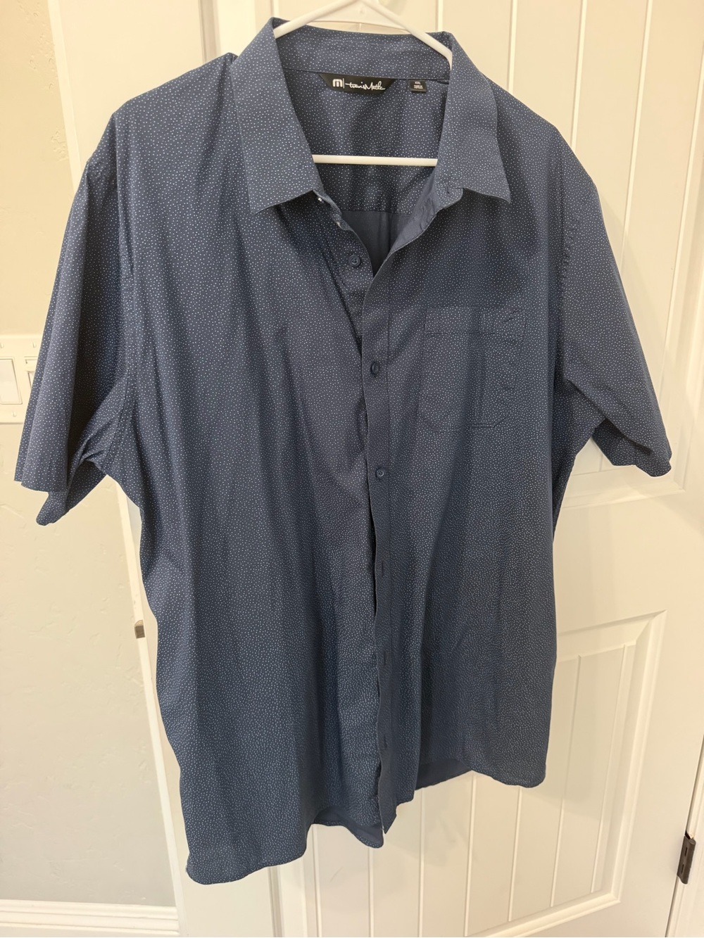 Travis Mathew Navy Short-Sleeve Button-Down Shirt